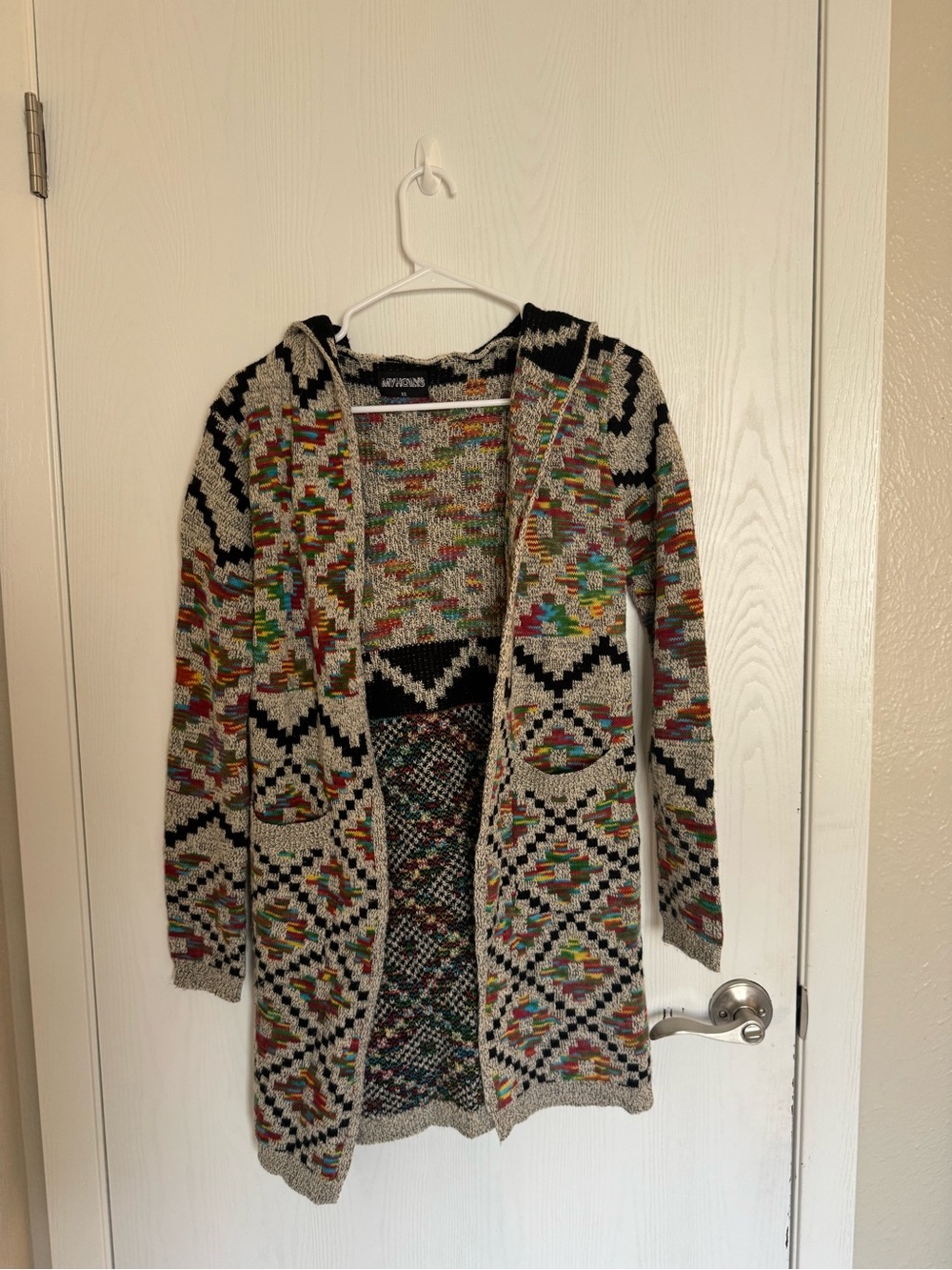 Open-Front Aztec Knit Cardigan Sweater - Multicolor
